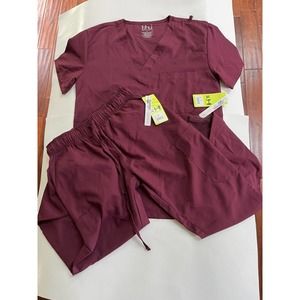 Beverly Hills Scrub Set Pants Top Wine Size Small NWT